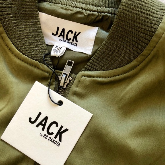 🆕 Jack By BB Dakota Olive Satin Bomber Jacket - Picture 3 of 8